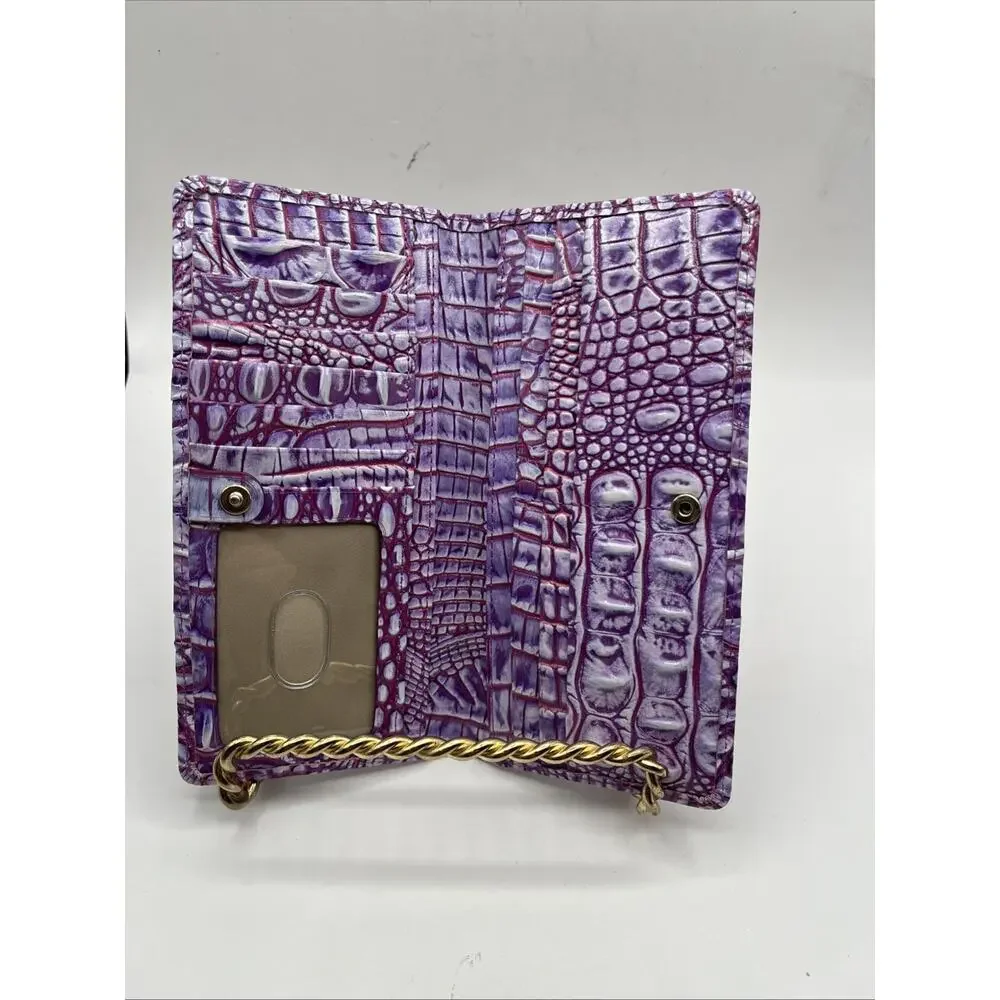 Brahmin Genuine Croc Embossed Patent Leather Bifold Violet Purple Wallet NWT